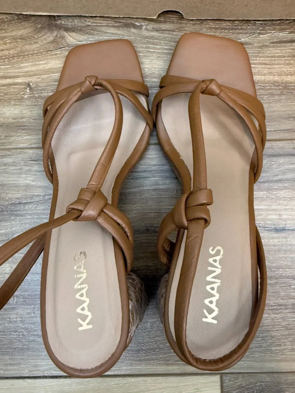 Kaanas Tan Leather San Jose Strappy Raffia 3.25